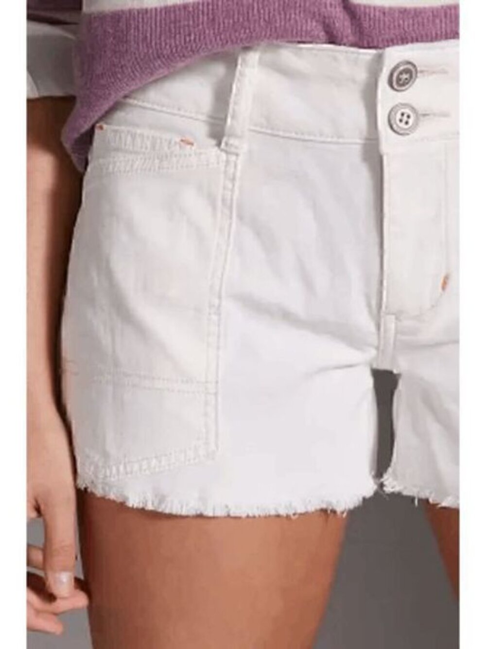 Pilcro Anthropologie White Double Button Stitch Cutoff Denim Shorts Size 27 - Picture 2 of 9